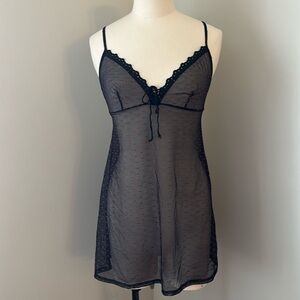 Arianne Black Sheer Chemise with Red Embroidered Polka Dots Sz M